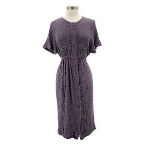 Amuse Society Crinkle Texture Gray Button Dress Womens Medium